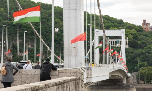 布达佩斯飘扬中匈两国国旗（高清组图）
