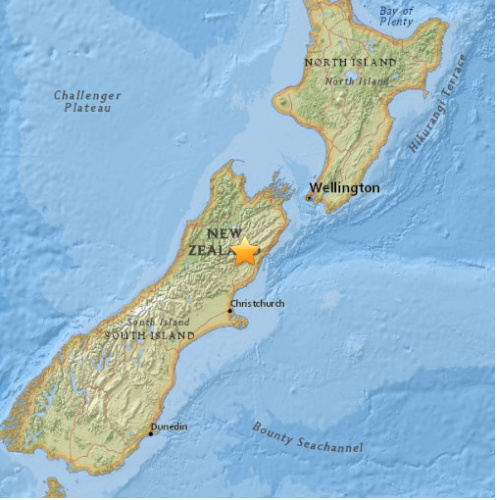 新西兰南岛发生5.9级地震震源深度55.2千米