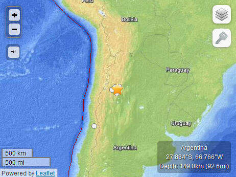 阿根廷西北部发生4.5级地震震源深度149公里