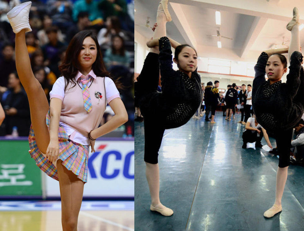 韩国篮球宝贝性感热舞助阵联赛,秀一字马美腿,艺考女生的柔韧度完胜