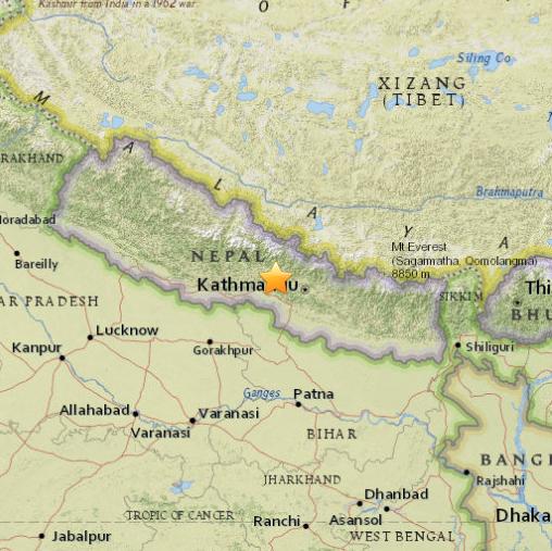尼泊尔发生4.9级地震震源深度32公里