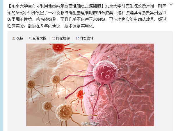 东京大学宣布可利用新型纳米胶囊准确攻击癌细胞