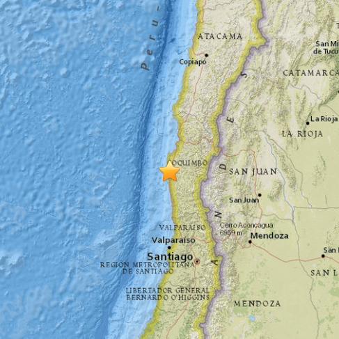 智利西部沿海发生6.3级地震震源深度31.5公里
