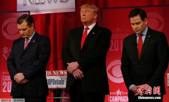 资料图：共和党总统候选人克鲁兹、特朗普及卢比奥。