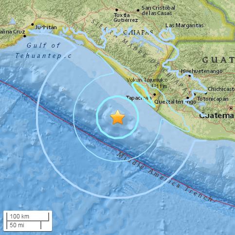 墨西哥西南沿岸海域5.6级地震，震源深25.5公里