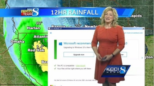 尷尬：主持人直播天气预报跳出Windows升级窗口