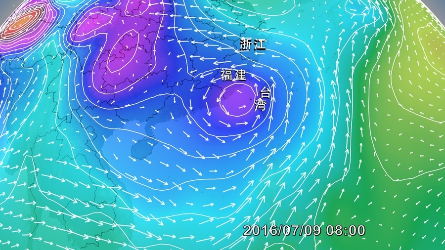 台风"尼伯特"9日08时流场预报图