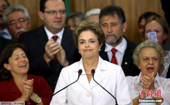 当地时间2016年5月12日，巴西巴西利亚，总统罗塞夫在参议院通过弹劾报告后发表讲话。