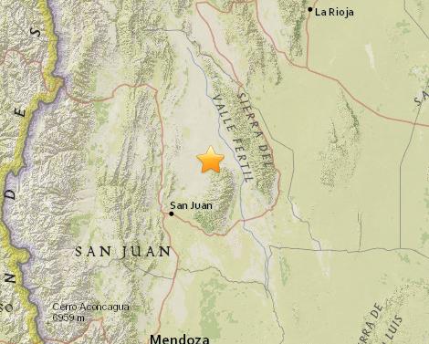 阿根廷中西部发生5.4级地震震源深度10公里