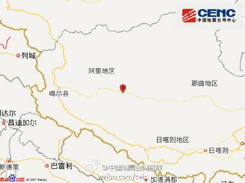 西藏阿里地区改则县发生4.1级地震震源深度7千米