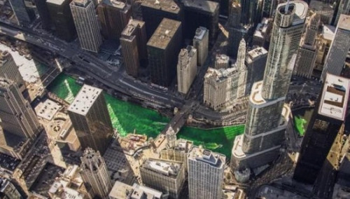 被染成绿色的芝加哥河。