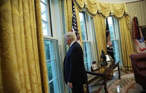 4月27日，特朗普在白宫椭圆形办公室。（图片来源：路透社）