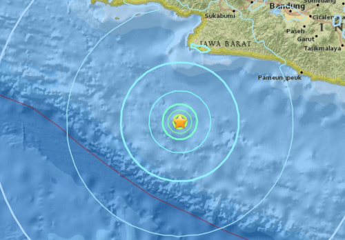 印尼西南部海域发生地震。（图片来源：美国地质勘探局）
