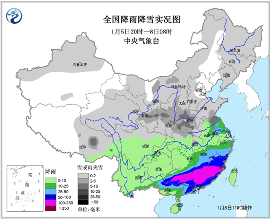 1月全国155县市降水量破极值 未来几天0℃线压至华南