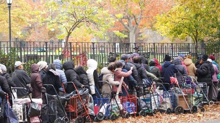 直击美国纽约一处食物发放点