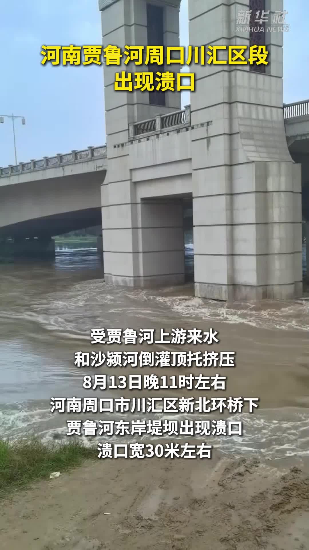 河南贾鲁河周口川汇区段出现溃口